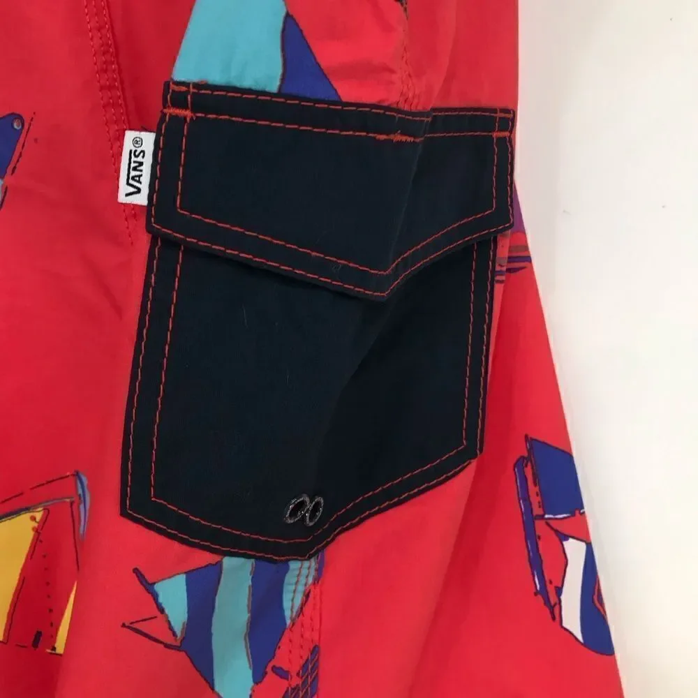 Vans The Era Classic Red Navy Blue Sailing Hidden Print Board Shorts NEW